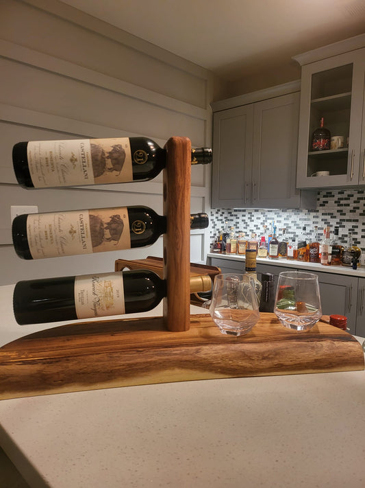 Handcrafted Oak Wine Bottle Holder & Serving Board – Locally Sourced, Rustic Elegance