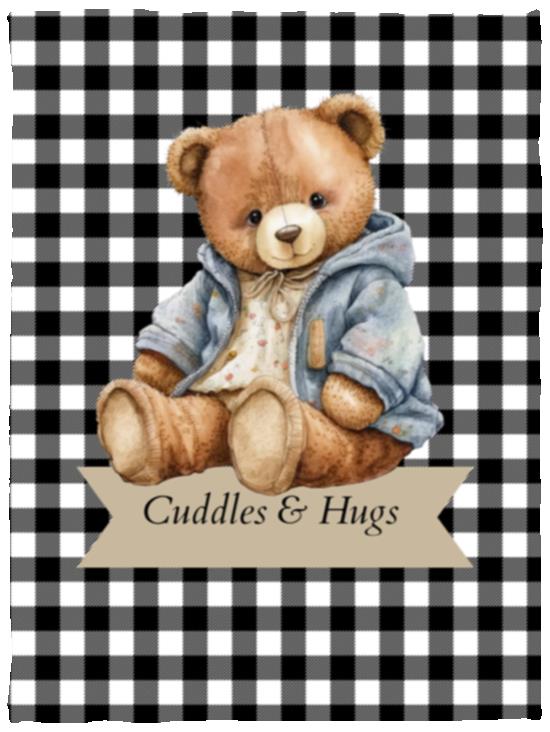 Cuddles & Hugs Teddy Bear Throw Blanket - Black Gingham Design