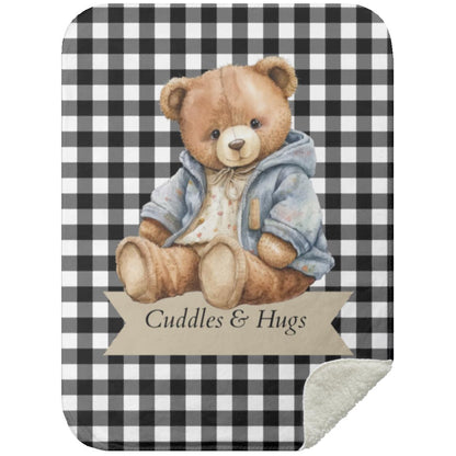 Cuddles & Hugs Teddy Bear Throw Blanket - Black Gingham Design