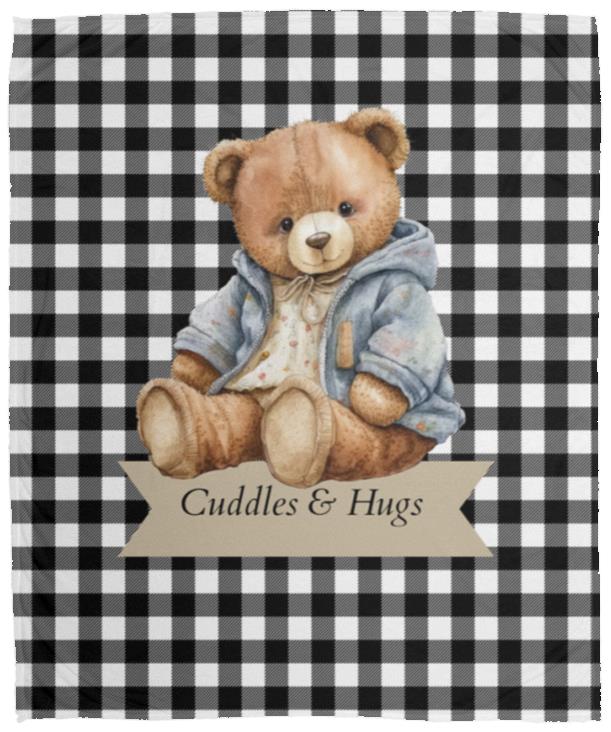 Cuddles & Hugs Teddy Bear Throw Blanket - Black Gingham Design