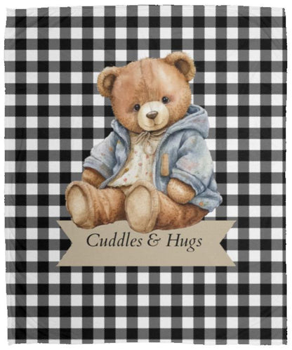 Cuddles & Hugs Teddy Bear Throw Blanket - Black Gingham Design