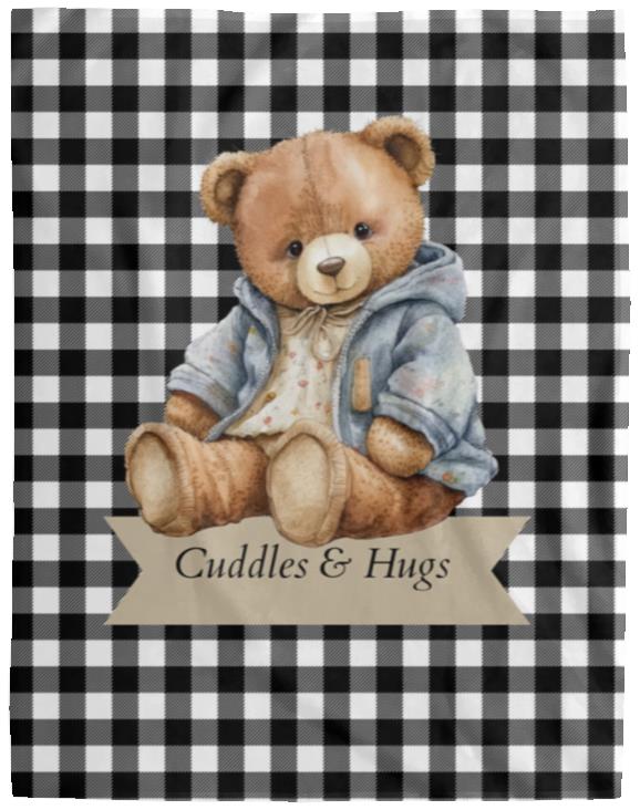 Cuddles & Hugs Teddy Bear Throw Blanket - Black Gingham Design