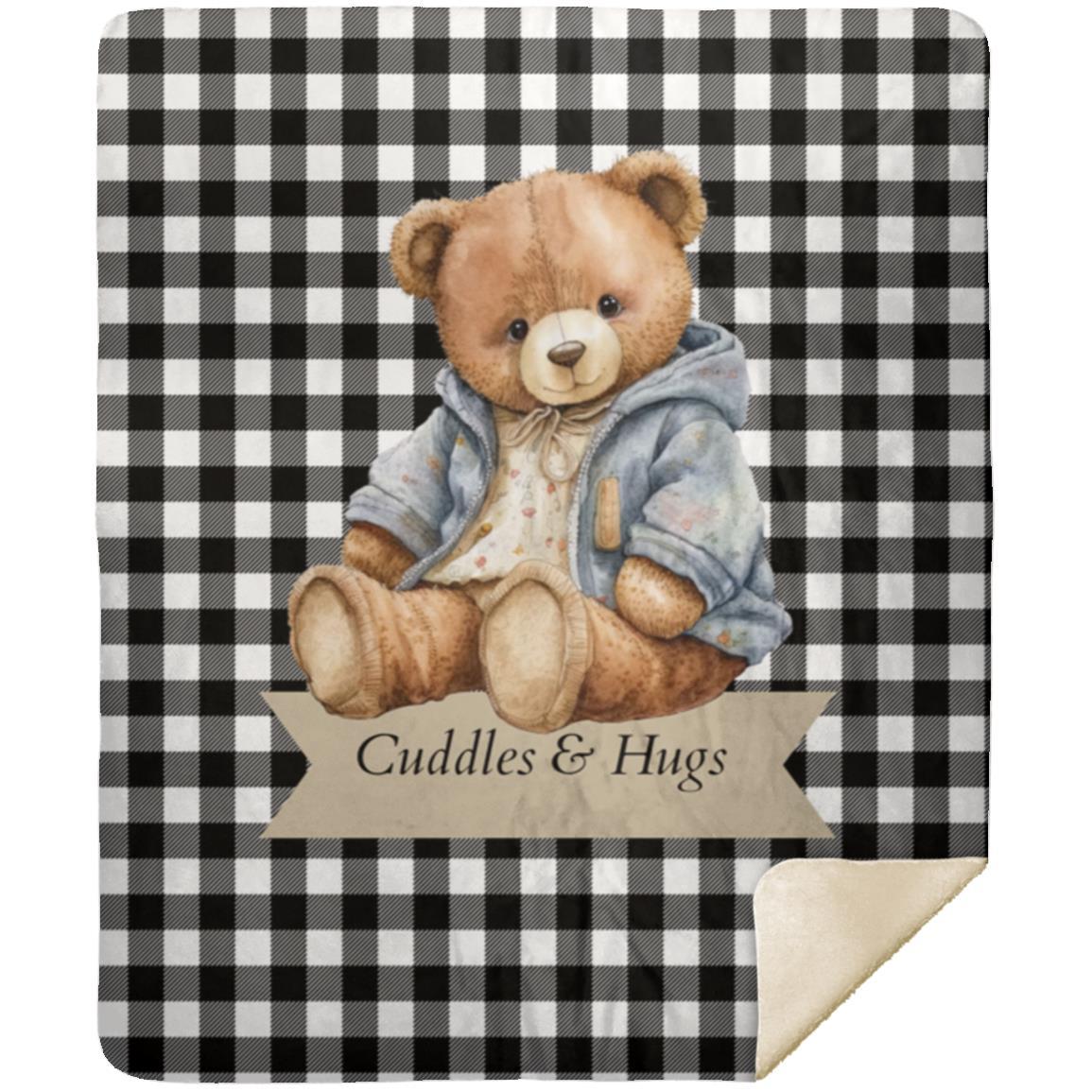 Cuddles & Hugs Teddy Bear Throw Blanket - Black Gingham Design