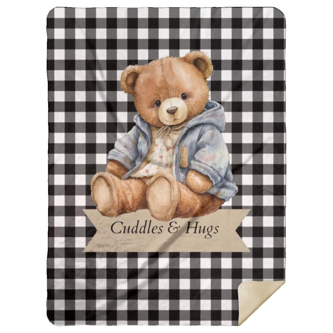 Cuddles & Hugs Teddy Bear Throw Blanket - Black Gingham Design