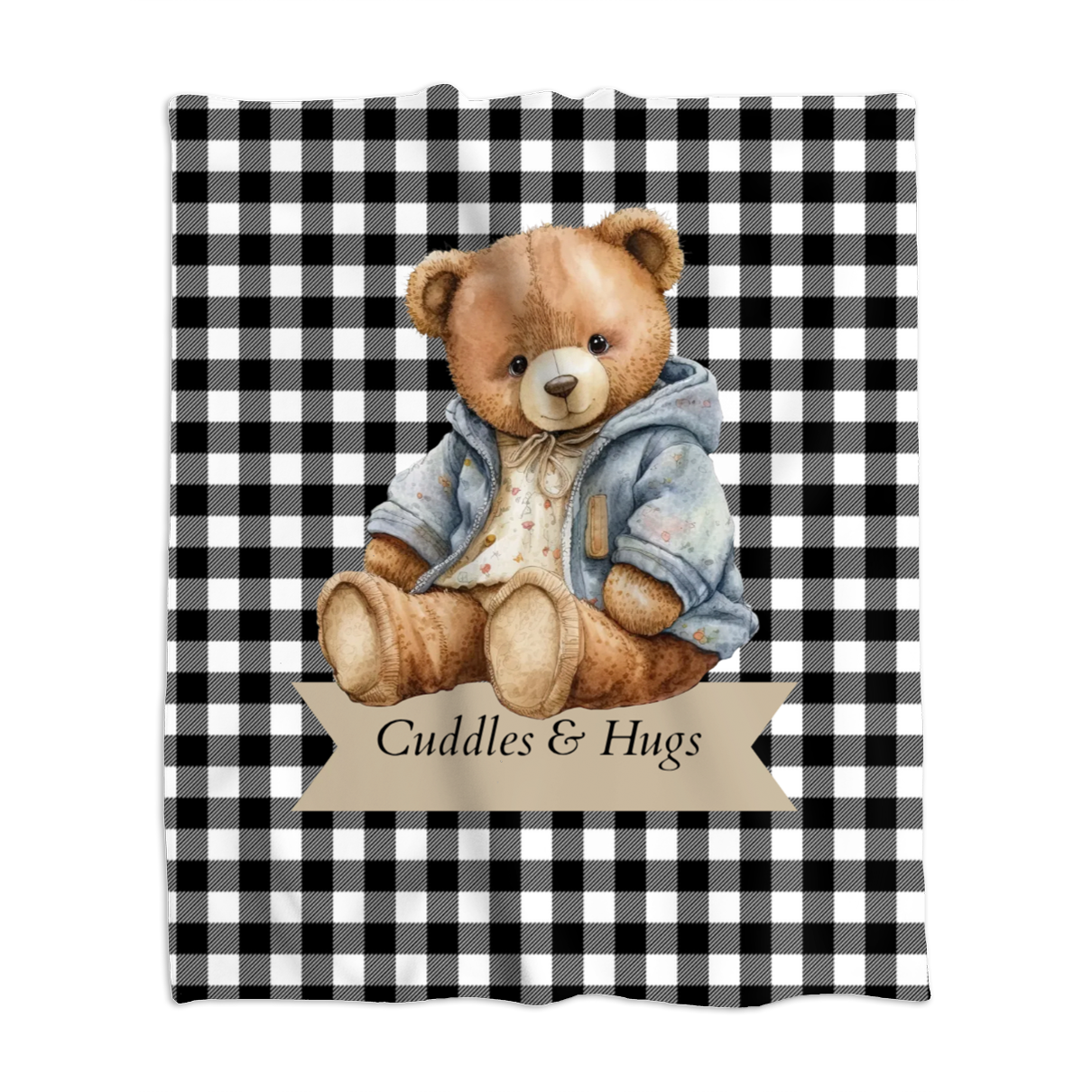 Plaid with Teddy Bear - Personalized Blanket