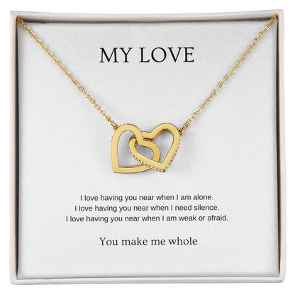 My Love: Make Me Whole - Romantic Necklace | Gift for girlfriend, fiancée, wife | Pendant Necklace | Interlocking Hearts Necklace