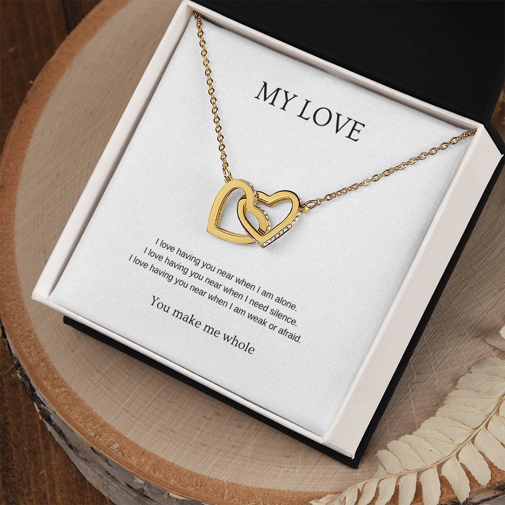 My Love: Make Me Whole - Romantic Necklace | Gift for girlfriend, fiancée, wife | Pendant Necklace | Interlocking Hearts Necklace