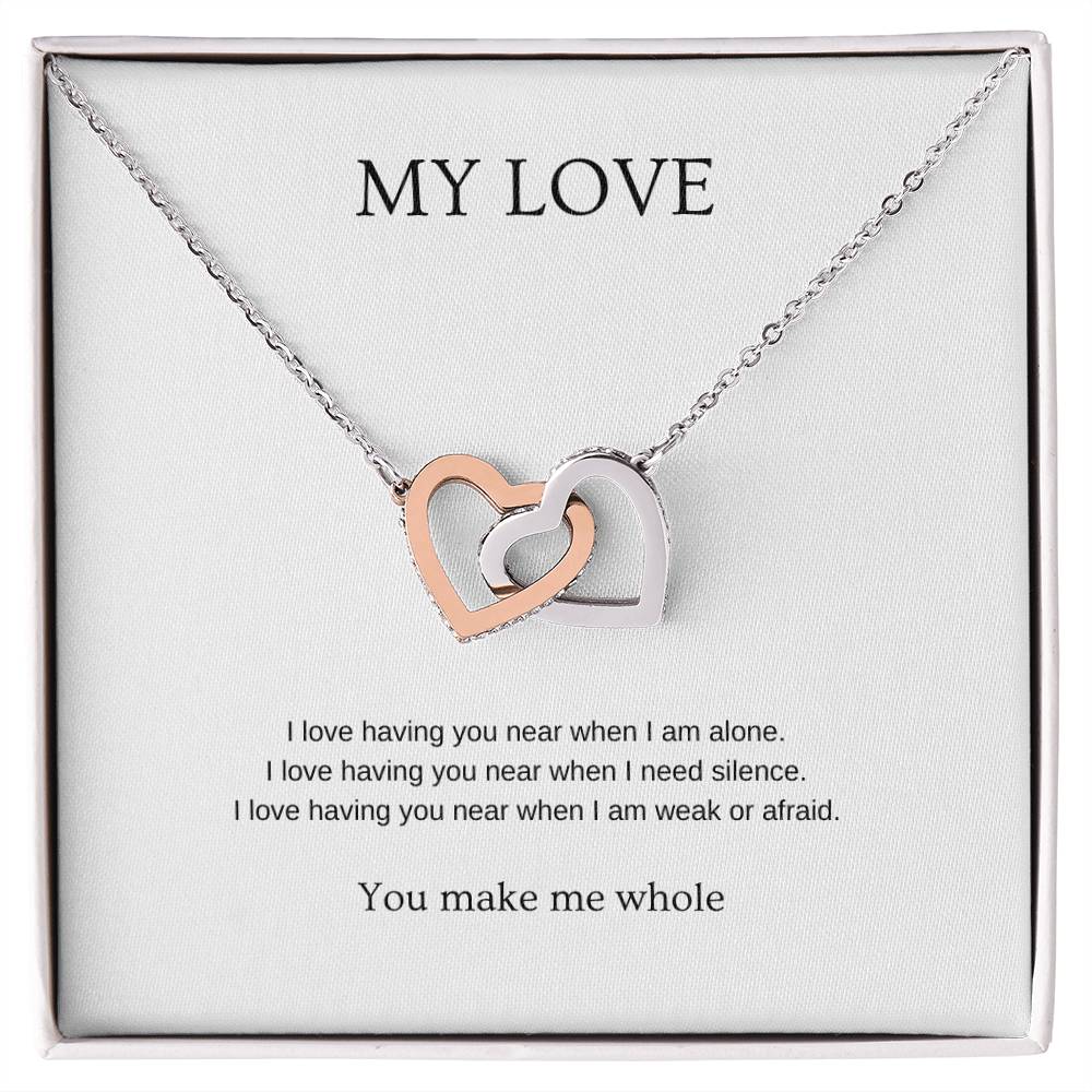 My Love: Make Me Whole - Romantic Necklace | Gift for girlfriend, fiancée, wife | Pendant Necklace | Interlocking Hearts Necklace