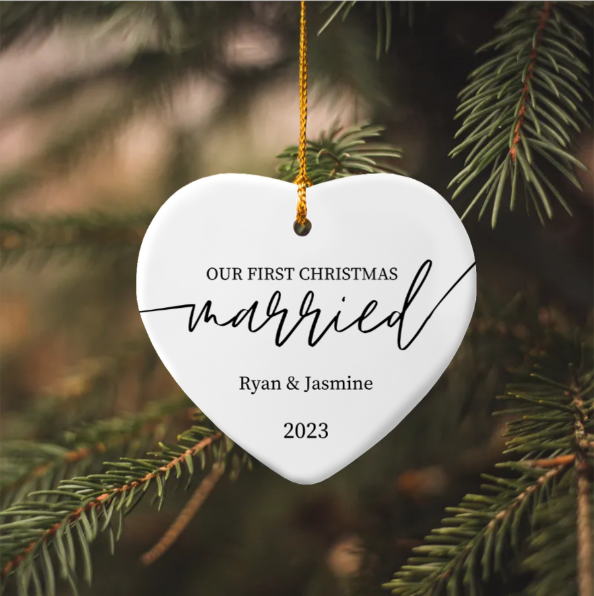 Personalized Heart Ornament - 1st Christmas Married